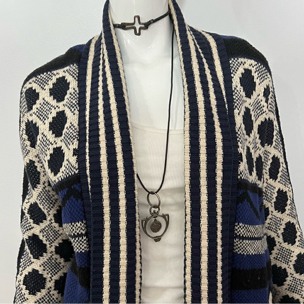 Lucky Brand Blue/Black Open‎ Front Boho Cardigan - M - Picture 8 of 14